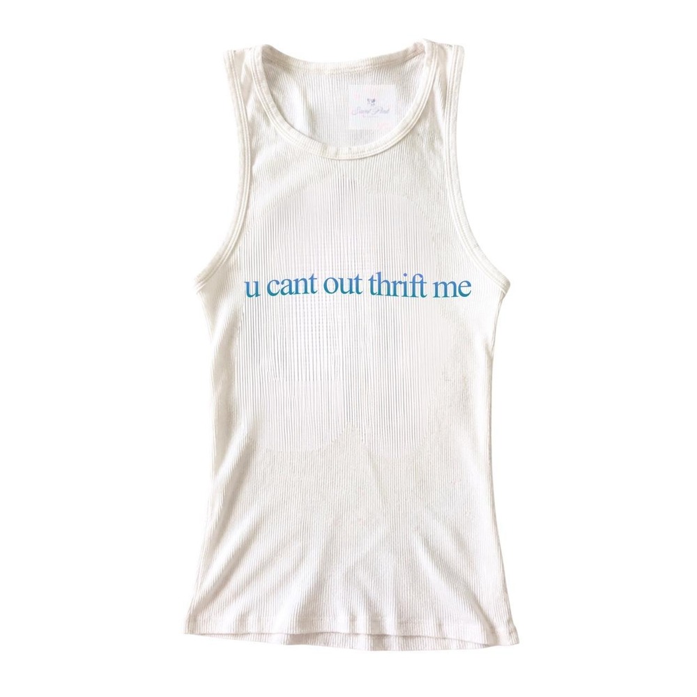 Y2K "U Can't Out Thrift Me" Blue Text Baby Tank